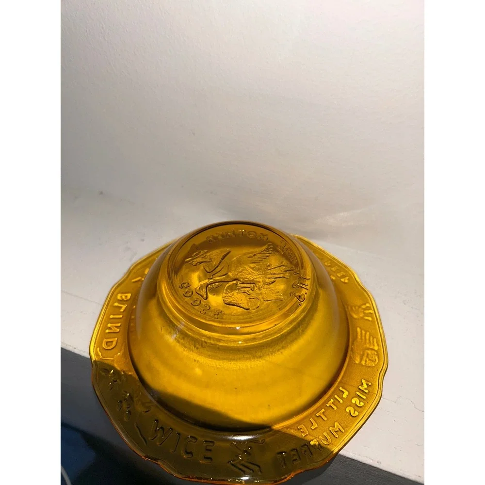 Vintage Amber Glass Mother Goose Nursery Rhyme Child Bowl